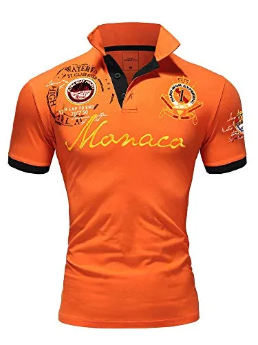 Amaci&Sons Herren Poloshirt Basic Kontrast Monaco Stickerei Kurzarm Polohemd T-Shirt 5108 Orange 3XL