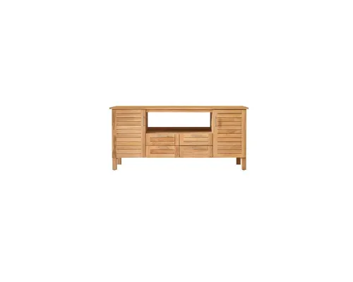 Tikamoon Waschtisch Badunterschrank aus massivem Teakholz 165 Soho - Eleganter Badunterschrank aus unbehandeltem Teakholz. Mit herausnehmbarem Regalboden und flexibler Anpassungsmöglichkeit für 1 oder 2 Waschbecken. Ideal für individuelle Gestaltung im Badezimmer.