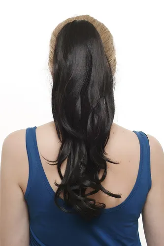 Haarteil Zopf Pferdeschwanz: voluminös und wellig lang Schwarz ca. 45 cm SA07-2