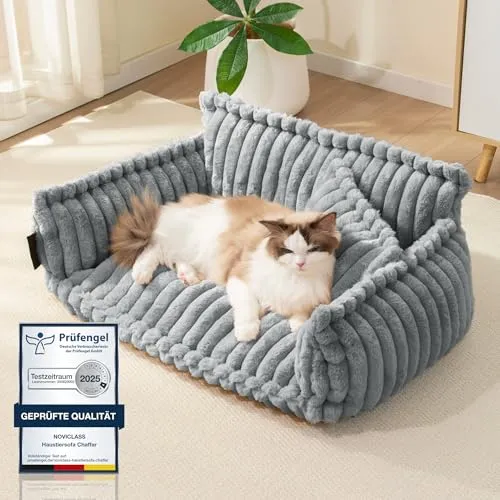 noviclass® Haustiersofa Chaffar | Orthopädisches Katzensofa & Hundesofa in Lichtgrau - Betten für Katzen – Extra weich und elegant, mit orthopädischer Matratze für optimalen Komfort und Gelenkentlastung. Ein stilvolles Highlight für dein Zuhause!