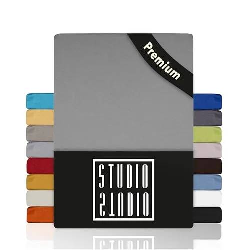 STUDIO Premium Spannbettlaken 180x200cm, 180x220cm, 200x200cm & 200x220cm – Jersey-Spannbetttuch aus 97 % Baumwolle & 3 % Elastan – Silber – Öko-Tex Zertifiziert, bügelfrei – für Matratzen 15–35cm