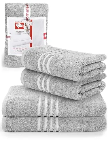 DecoHomeTextil Handtuch-Set 2 Handtücher 50 x 100 cm, 2 Badetücher 70 x 140 cm in Hellgrau aus 100% Baumwolle, hochwertig, kuschelweich und saugstark