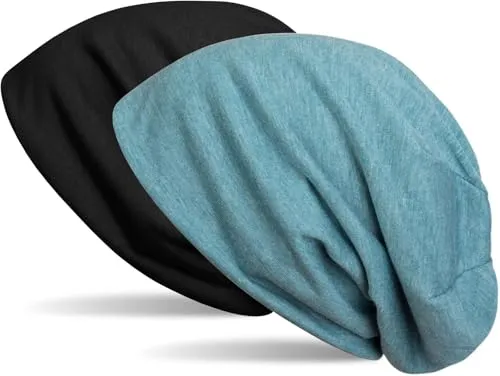 styleBREAKER Beanie Wendemütze in Unifarben, Slouch Mütze, leicht und weich, Longbeanie, Unisex 04024115, Farbe:Schwarz/Blau meliert