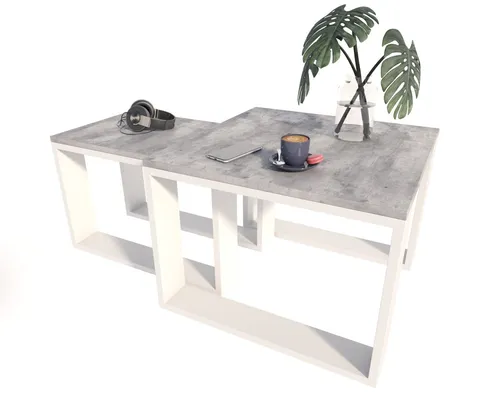 TV-Kommoden-Set Loft in Beton/Weiß – Modernes Couchtisch-Set