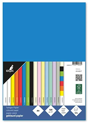 kangaro - Tonpapier Blau DIN A4 - 120g/m² FSC mix – 100 pack - Briefpapier Bastelpapier DIY, K-0043F225, Blau, 29.7x21x1.5