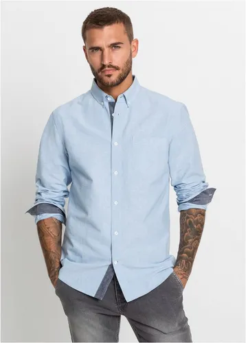 bonprix Langarmhemd Regular fit, aus reiner Baumwolle, unifarben mit Farbeinsätzen