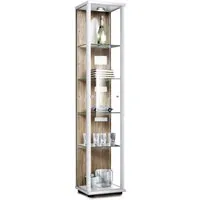 K-Möbel Glasvitrine Stehend 176x37x33 cm mit LED & 4 Höhenverstellbaren Glasböden in Weiß & Sonoma Eiche - Elegante K-Möbel Glasvitrine zur stilvollen Präsentation von Sammlerstücken. Mit integrierter LED-Beleuchtung und höhenverstellbaren Glasböden bietet sie Flexibilität und hochwertige Optik für jeden Wohnraum.