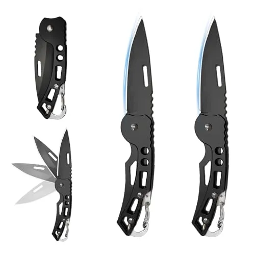 WWZJ 2 Stück Taschenmesser Klappmesser, Klein Messer mit Schlüsselring, Mini Scharf Klappmesser, EDC Messer für Outdoor Camping Survival