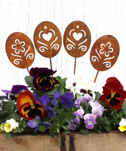 LB H&F Lilienburg Dekofigur 4er SET Ostereier Osterei Rost Stecker Gartendeko (Gartenstecker Frühlingsdeko Ostern Frühling Gartenfigur Dekofigur Gartendekoration Dekoration aussen Frühlingsdekoration Blumenstab Osterdeko Osterdekoration outdoor Blumenstecker Rost Deko Garten Rostei, draussen Balkon Terrasse Geschenk Blumenkübel Beetstecker), Dekostecker Stecker Metall Metallstecker 4er EIER AM STAB NEO