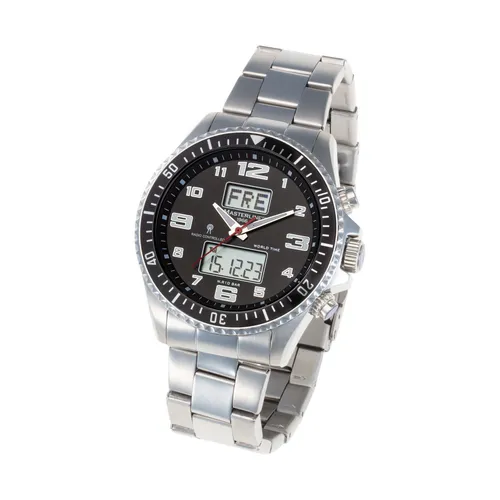 Masterline 1966 Funk Armbanduhr Funkuhr World-Timer Schwarz Edelstahl ML06266002