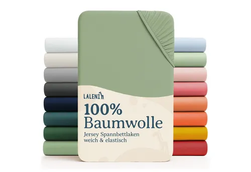 Laleni Spannbettlaken Atmungsaktives weiches und wärmendes Spannbettlaken, Baumwolle, Gummizug: rundum, (1 Stück), Kinderbett, Spielgitter, Wiege oder Stubenwagen mit Rundumgummizug grün 55 cm x 90 cm