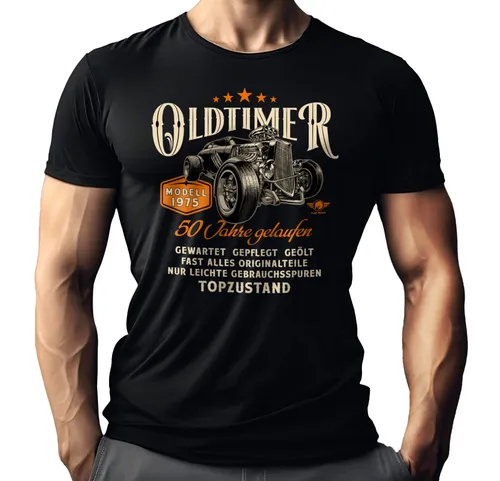 LOBO NEGRO® T-Shirt als Geschenk für Männer zum 50. Geburtstag: Oldtimer Baujahr 1975