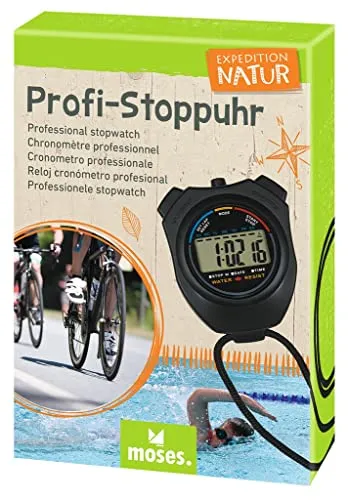 moses. Expedition Natur Profi-Stoppuhr für Kinder - Präzise digitale Stoppuhr mit Splitmode, ideal für Kinder beim Sport. Ergonomisches Design und große Anzeige für einfaches Timing in allen Sportarten.
