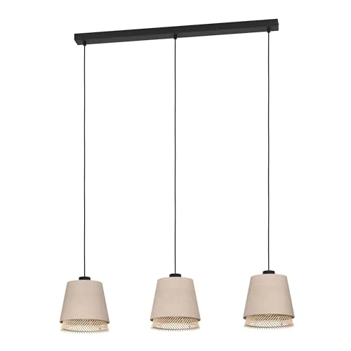 EGLO Hängelampe Tabley, 3-flammige Pendelleuchte - Moderne Esszimmerlampe aus Bambus und Leinen mit harmonischem Design, ideal für den Nature-Trend. Perfekt für eine gemütliche Atmosphäre über dem Esstisch.