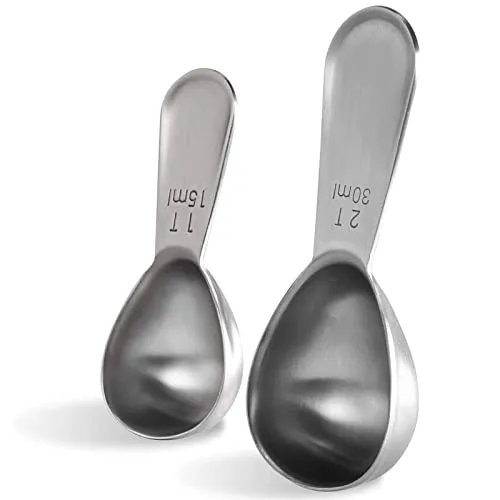 U-Taste 18/8 Edelstahl Kaffeelöffel Portionierer, Langlebiger Messlöffel mit Kurzem Dicker Griff zum Schöpfen von Kaffee Teepulver Zuckermehl, 1 Esslöffel & 2 Esslöffel (15ml & 30ml)