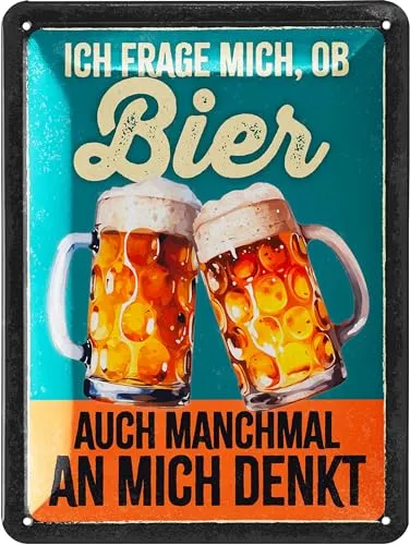 LANOLU Retro Blechschild Bier - lustige Schilder mit Sprüchen Bar Dekoration für Partykeller, Kneipen Bardeko für Stammtisch, Geschenkidee für Papa zum Vatertag, vintage Metallschild 15x20cm