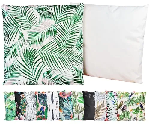 JACK Outdoor Motiv Kissen 45x45cm Lounge Dekokissen inkl. Füllung Wasserabweisend Sitzkissen Garten Stuhl, Farbe:Palmenblätter