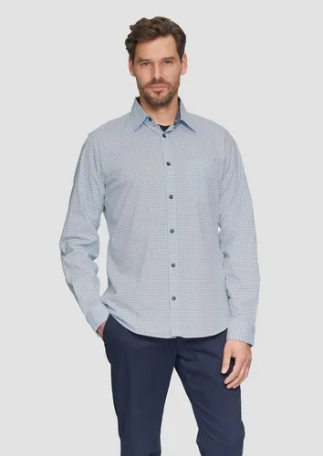s.Oliver Langarmhemd Slim Fit: Gemustertes Hemd in Blau für S - Stilvolles langärmliges Hemd in Slim Fit mit Kentkragen. Ideal für den Alltag oder besondere Anlässe. Hochwertige Baumwollmischung sorgt für angenehmen Tragekomfort.