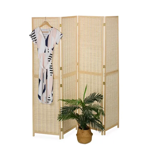 Eleganter Paravent Raumteiler aus Bambus - 4-teiliger freistehender Sichtschutz, zusammenfaltbar und ideal für alle Zimmer, Breite 182 cm, Höhe 180 cm, leicht und stilvoll in hellbraun.