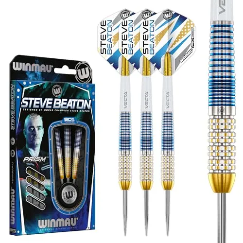WINMAU Darts – Profi-Spieler Steve Beaton Legacy Edition 22g 90% Wolfram Stahlspitze Darts-Set mit Dart Flüge und Dart Schäften