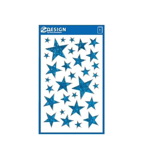 AVERY Zweckform 38 Aufkleber Weihnachten Sterne blau (Weihnachtssticker aus Effektfolie, selbstklebende Weihnachtsdeko für Karten, Geschenke, Tüten, Weihnachtspost) 1 Bogen/28 Sternsticker, 52259