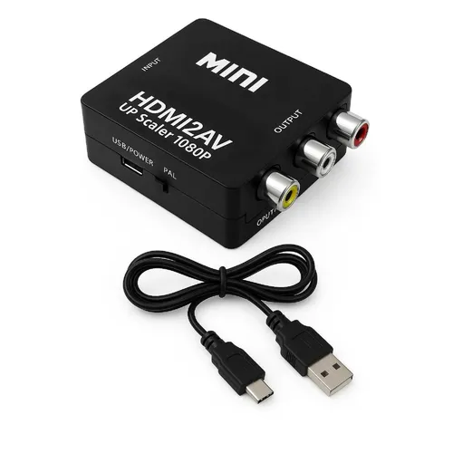 OcioDual HDMI auf RCA, HDMI RCA Adapter, Adattatore HDTV ad AV, Conessione AV, 1080p PAL/NTSC Video, für PC, n64, TV, Konverter mit Netzkabel, HDMI2AV, Schwarz
