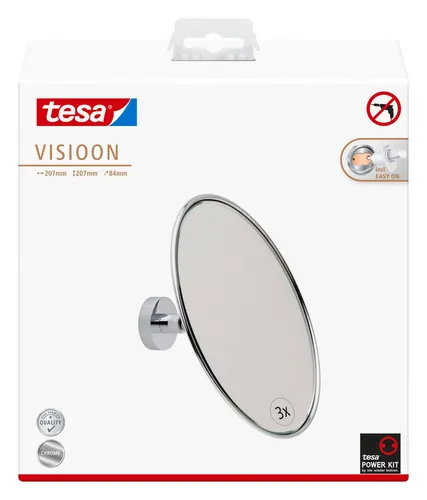 tesa Kosmetikspiegel beleuchtet VISIOON silber - Sonstiges Badzubehör mit 3-facher Vergrößerung und flexibler Ausrichtung. Ideal für Ihre Beauty-Routine, ohne Bohren zu befestigen und pflegeleicht dank verchromter Oberfläche.
