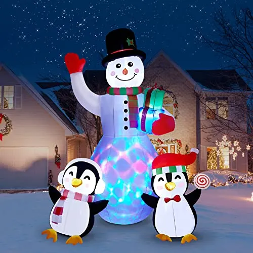Aufblasbare Weihnachtsdeko Aussen, Litake 240cm 8FT Aufblasbarer Schneemann Pinguin mit Rotierenden LED-Lichtern Weihnachten Aufblasbar Christmas Winterdeko für Außen Innen Garten Rasen Yard Hof Haus
