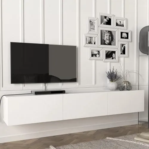 [en.casa] Fernsehschrank Vihti – Modernes Lowboard mit 3 Staufächern - TV-Halterungen: Elegantes, schwebendes Design mit großzügigem Stauraum für Mediengeräte und einfache Wandmontage für flexibles Einrichten.