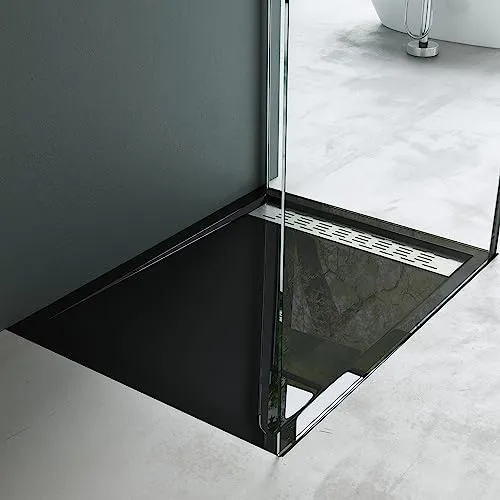 Mai & Mai Duschwanne 80x120x5cm Duschtasse Schwarz Acryl-Wanne flach Rechteckig inkl. Ablaufgarnitur02 Xetro04