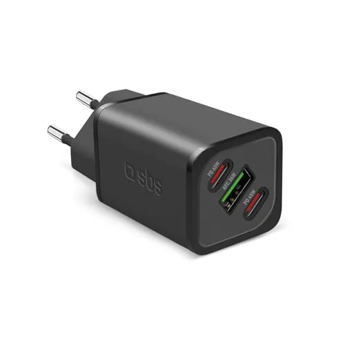 SBS Slim USB-C Netzteil 65 W - GaN-Technologie für schnelles Laden - Netzteile für Handys: Kompaktes 65-W-GaN-Ladegerät mit Power Delivery für schnelles Laden von bis zu 3 Geräten gleichzeitig – ideal für Reisen und hohe Sicherheit beim Laden.
