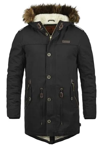 Indicode IDPulsoor Herren Winterjacke Parka mit Teddy-Futter - Funktionsjacke mit warmem Teddyfutter und abnehmbarer Fellkapuze, ideal für kalte Tage und umweltfreundlich produziert.
