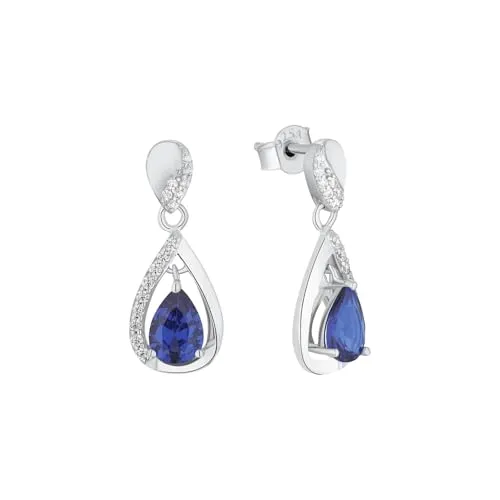 Amor Ohrhänger 925 Sterling Silber mit Zirkonia - Blau - Elegante Ohrringe aus 925er Sterling Silber, ca. 20 mm lang, mit funkelnden Zirkonia und tropfenförmigem blauen Highlight. Kommt in einer stilvollen Schmuck Geschenk Box.