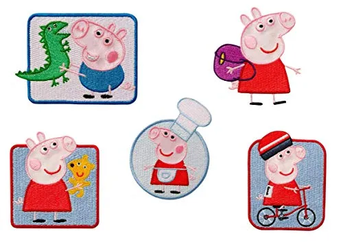 Mono-Quick 365 Peppa Wutz, 5er Set Gestickte Applikationen zum Aufbügeln oder Aufnähen, Polyester, mehrfarbig, MD, 5 Anzahl