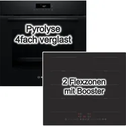 Bosch Backofen Pyrolyse Set mit PKM Induktionskochfeld 60 cm Flexzonen Schwarz