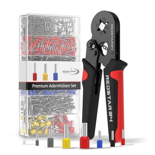 RedStar24 Crimpzange Set mit 1800 Aderendhülsen - Selbsteinstellende Aderendhülsenzange für 0,25-10mm² - Krimpzange, Crimpzangen, Crimp Zange, Presszange - Ideal für Elektriker & Heimwerker
