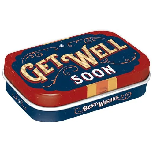 Nostalgic-Art Retro Pillendose, 4 x 6 x 1,6 cm, Get Well Soon – Geschenk-Idee für Nostalgie-Fans, mit Pfefferminz-Dragees, Vintage Design