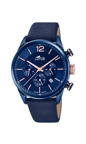 Lotus Herren Armbanduhr 18681/2 - Armbanduhren mit blauem Lederarmband, wasserdicht bis 10 ATM und Chronograph-Funktion für präzise Zeitmessung.