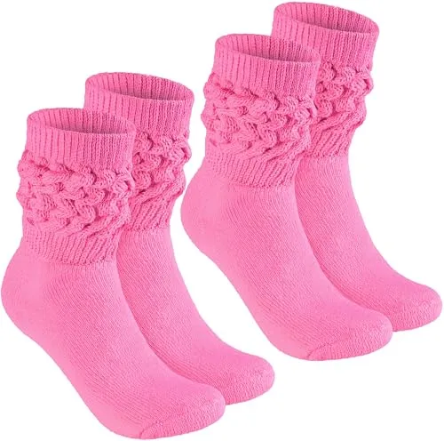 BRUBAKER 2 Paar Slouch Socken - Damen Schoppersocken für Fitness, Yoga, Workout, Gymnastik und Wellness - Knit Sportsocken für Frauen - Rosa Größe 39-42