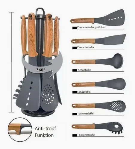 Cheffinger Kochbesteckhalter Küchenhelfer Kochbesteckhalter 7-tlg. Cheffinger CF-UT02 Holz-Optik, (Küchenhelferset bestehend aus 7 Teilen)