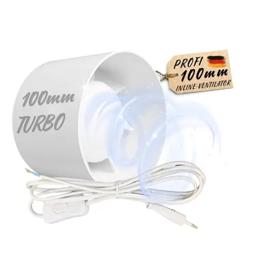 TronicXL 100mm Abluft Zuluft Lüfter - 100mm Inline Ventilator für Bad, Küche und Keller. Hohe Drehzahl von 2650 U/min, leise mit nur 40dB. Ideal für effiziente Luftzirkulation und einfache Installation dank 2 Meter Anschlusskabel mit Schalter.