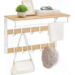 VASAGLE Wandgarderobe mit Ablage und 10 Haken in weiß von VASAGLE