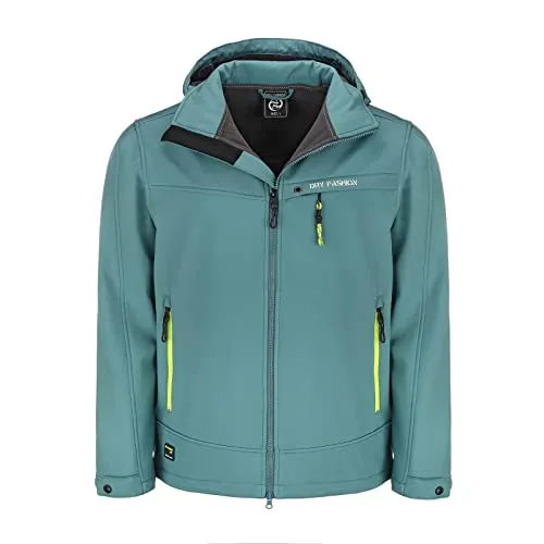 Dry Fashion Herren Softshelljacke Flensburg mit Fleece-Innenfutter - Outdoor-Jacke mit Kinnschutz und abnehmbarer Kapuze in Petrol Größe 3XL
