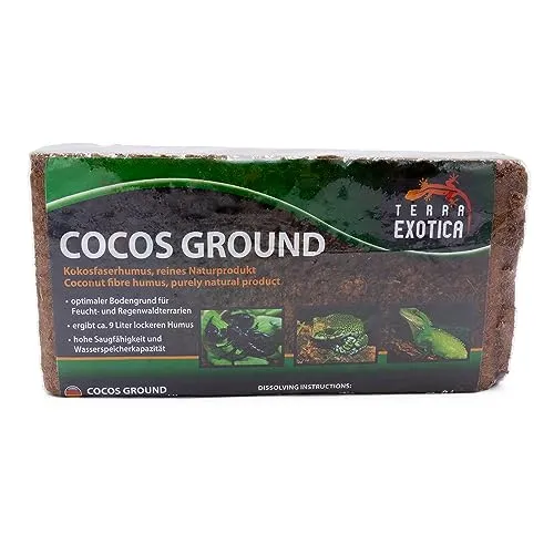 Cocos Ground - Kokoshumus für Terrarien - ca. 9 Liter lockerer Humus - Einstreu für Amphibien, Reptilien und Wirbellose - Humusziegel Bodengrund - gepresste Blumenerde aus Kokosfaserhumus (1x 650 g)