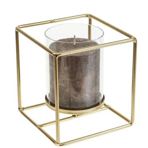 Deko Kerzenhalter Gold Metall Glas Windlicht 12x12x13cm Teelicht