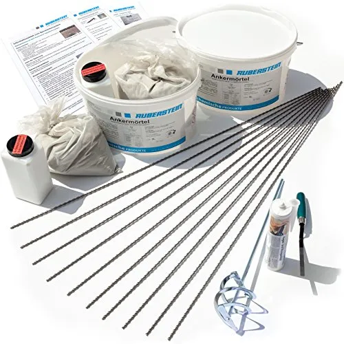 Ruberstein® Starterset mit Spiralanker 6mm - Risse im Mauerwerk sanieren - Anker-Set für die professionelle Risssanierung, inkl. 10 Spiralanker aus Edelstahl V2A und hochdruckfestem Ankermörtel für dauerhafte Stabilität.