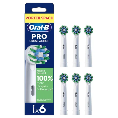 Oral-B Pro CrossAction Aufsteckbürsten - Innovative X-förmige Borsten für eine gründliche Zahnreinigung. Entfernt Plaque effektiver und zeigt durch Farbwechsel den idealen Austauschzeitpunkt an. Kompatibel mit allen wiederaufladbaren Oral-B Zahnbürsten.