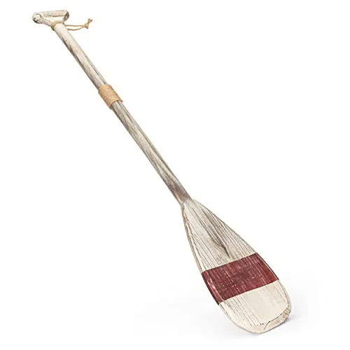NKlaus Deko Paddel Holz maritim - Mehrzweckhaken für maritime Dekoration, handbemalt in Weiß und Bordeaux, inklusive Befestigungshaken für einfache Anbringung.