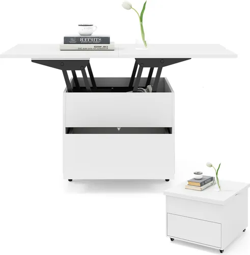 COSTWAY Couchtisch mit Schublade & Rollen – 3-in-1 Multifunktionstisch