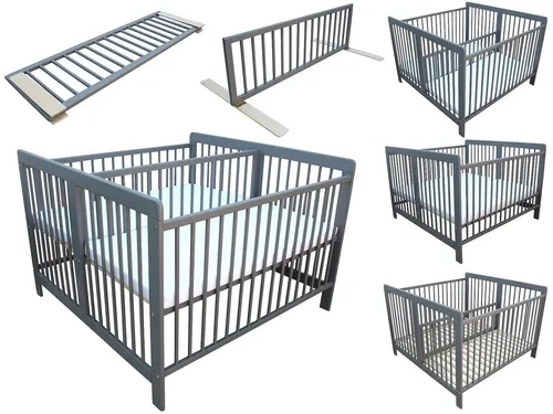 Micoland Kinderbett 2in1 für Zwillinge grau mit Matratzen und Trenngitter - Zwillingsbett aus massivem Kiefernholz, stabil und sicher. Mit höhenverstellbaren Lattenrosten und waschbaren Matratzen für individuellen Schlafkomfort.